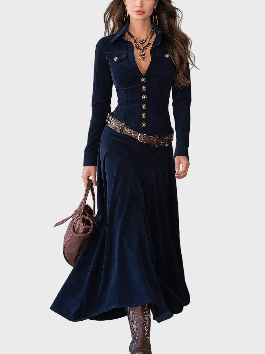 Margery Faux Suede Maxi Dress with Belt