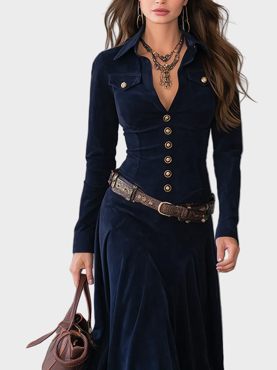 Margery Faux Suede Maxi Dress with Belt - view 2