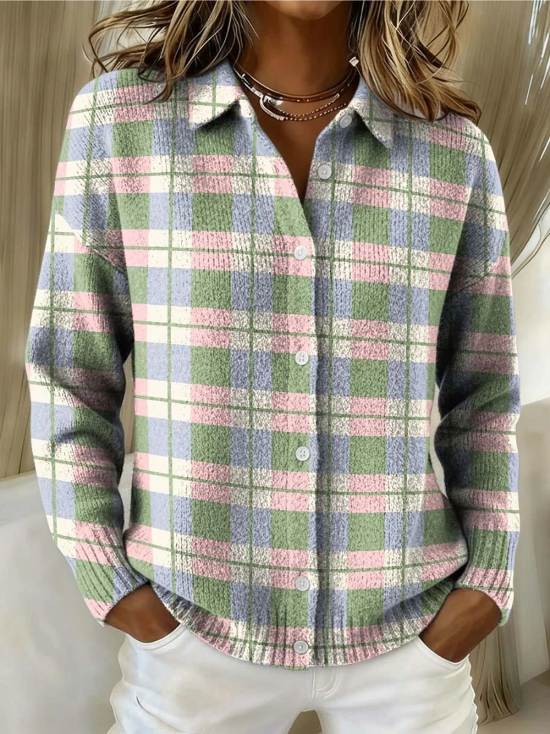 Margot Pastel Checked Cardigan with Buttons