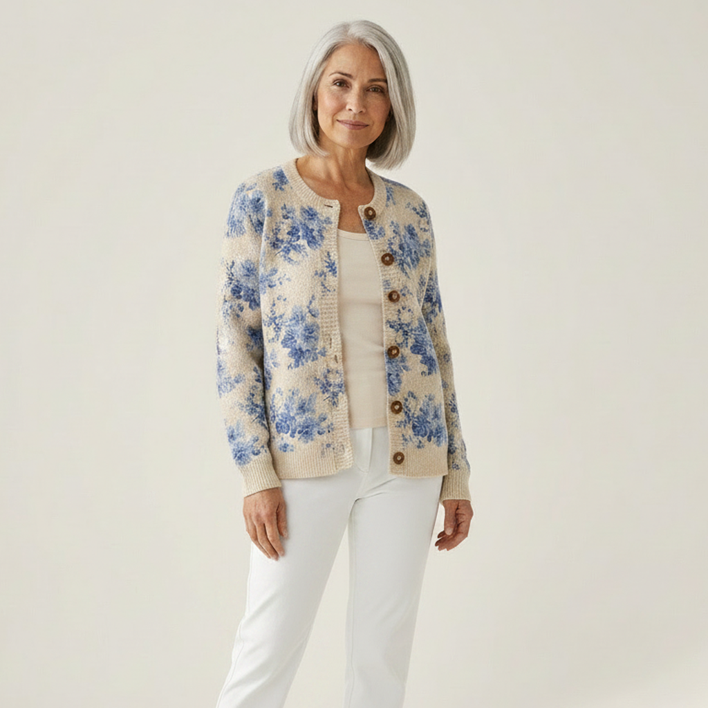 Marilyn Floral Art Print Buttoned Cardigan