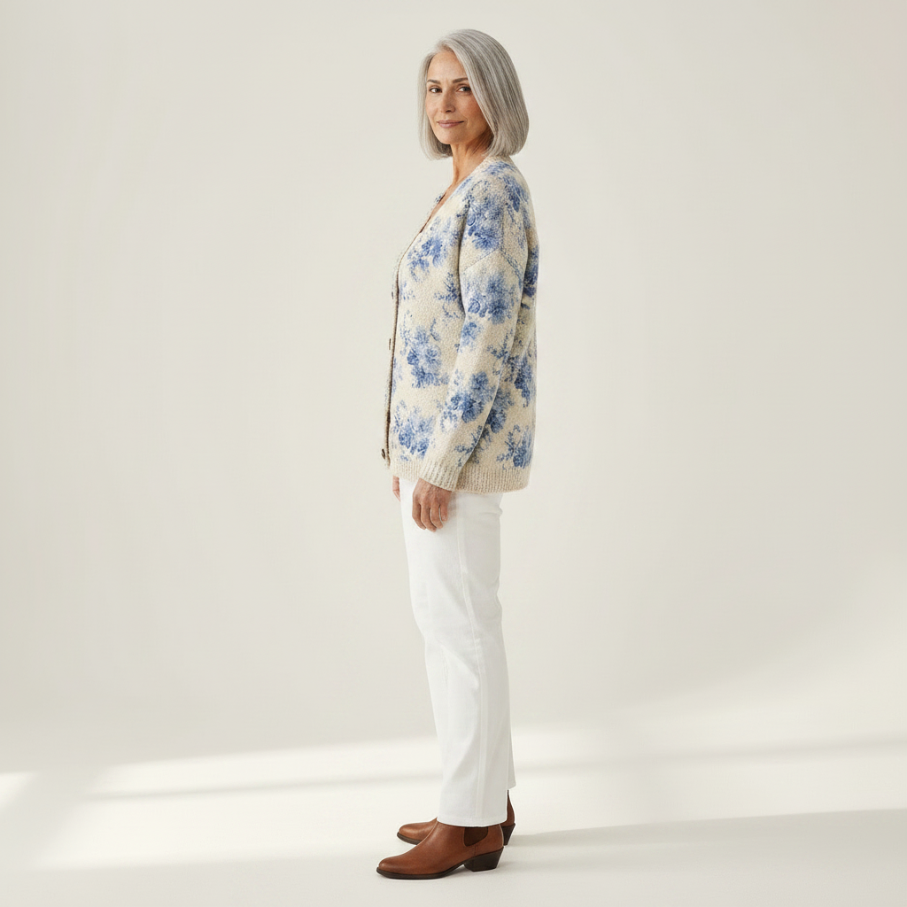 Marilyn Floral Art Print Buttoned Cardigan - view 2