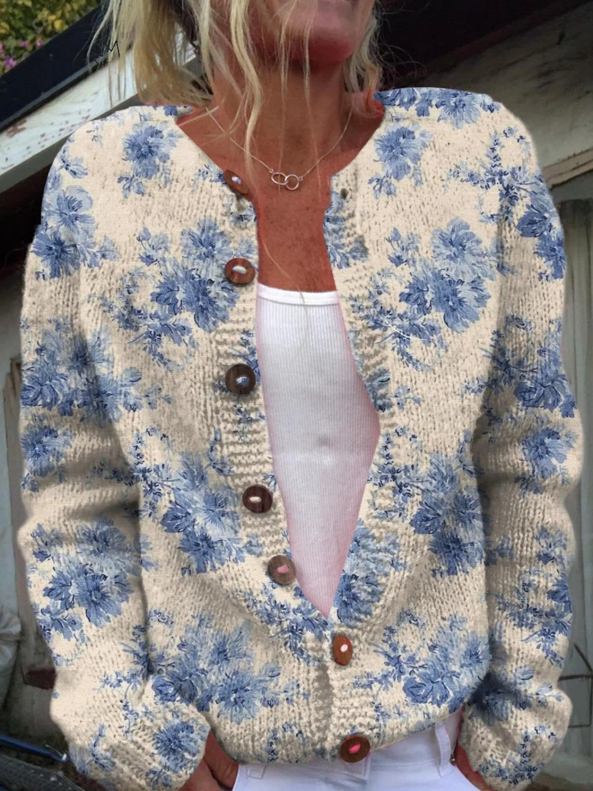 Marilyn Floral Art Print Buttoned Cardigan - view 5