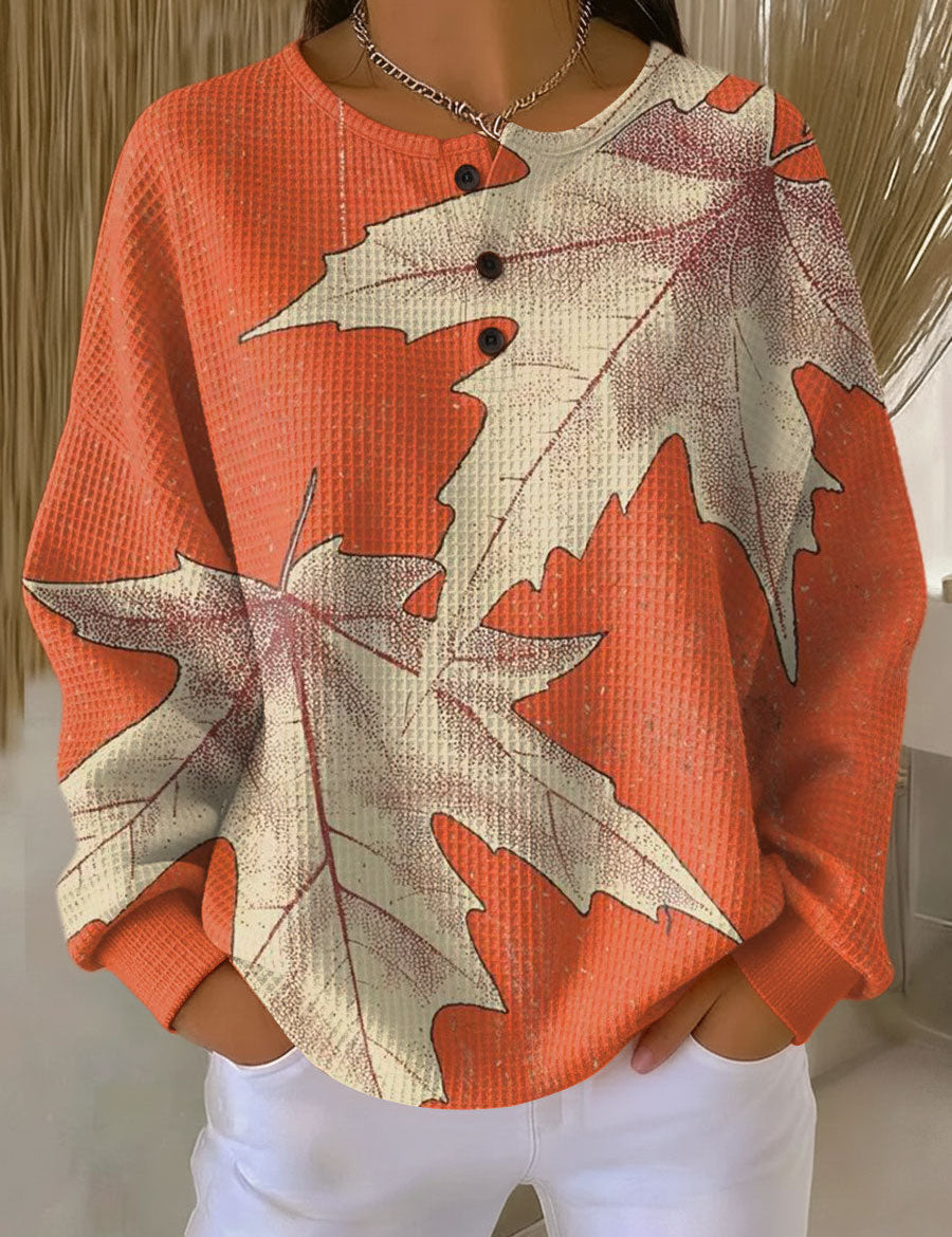Marlene Jumper in Orange with Autumn Leaves
