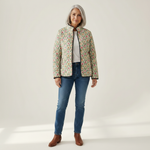 Marnie Mint Green Quilted Jacket with Fine Rose Pattern