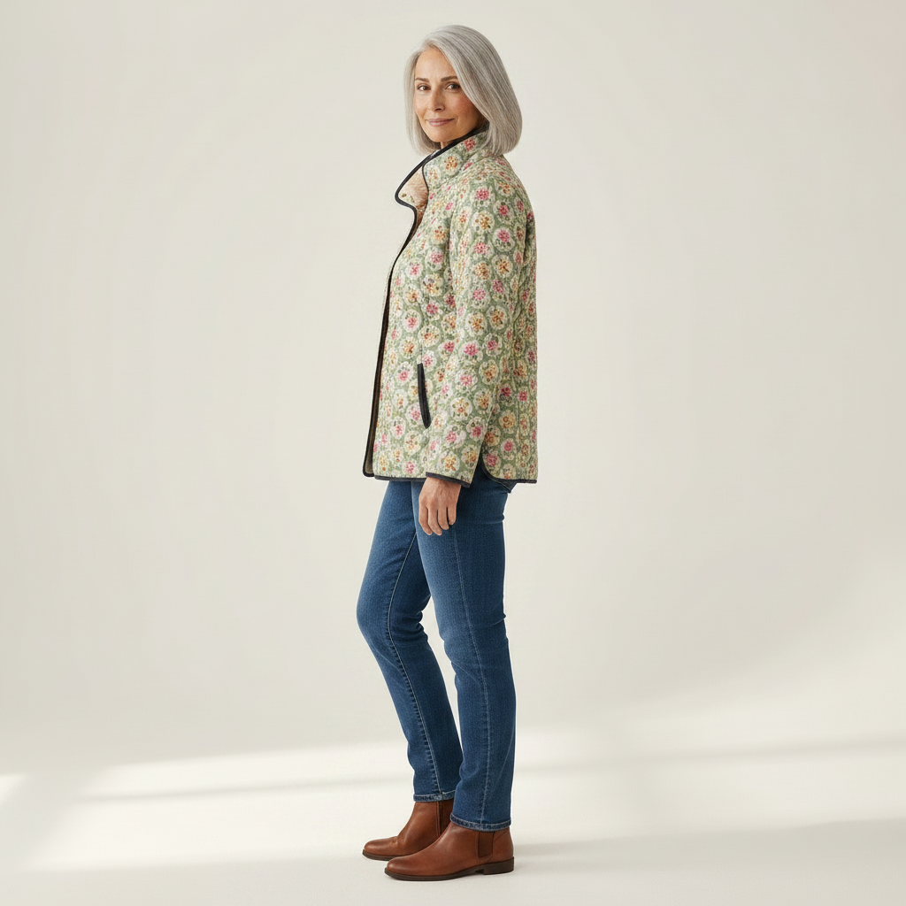 Marnie Mint Green Quilted Jacket with Fine Rose Pattern - view 2