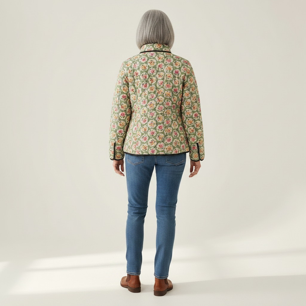 Marnie Mint Green Quilted Jacket with Fine Rose Pattern - view 3