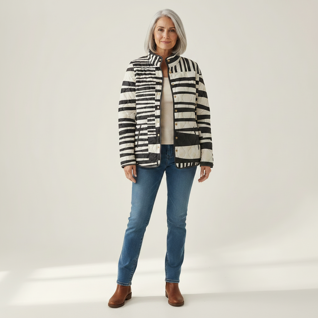 Maud Black and White Abstract Quilted Jacket