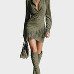 Mildred Green Viscose Wrap-Neck Mini Dress