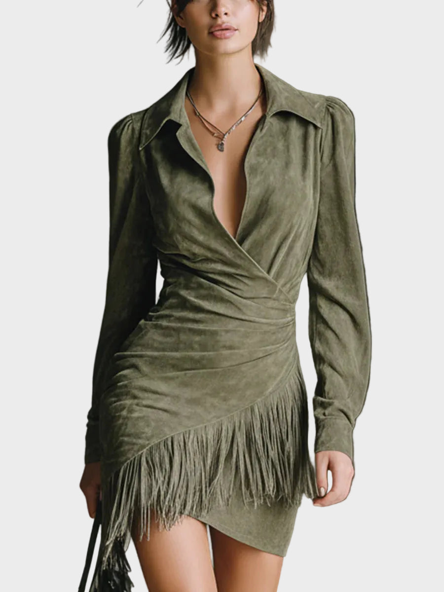 Mildred Green Viscose Wrap-Neck Mini Dress - view 2