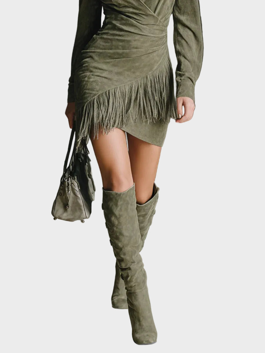 Mildred Green Viscose Wrap-Neck Mini Dress - view 3