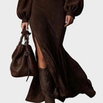 Millicent Retro Long-Sleeve Maxi Dress with Stand Collar - view 3