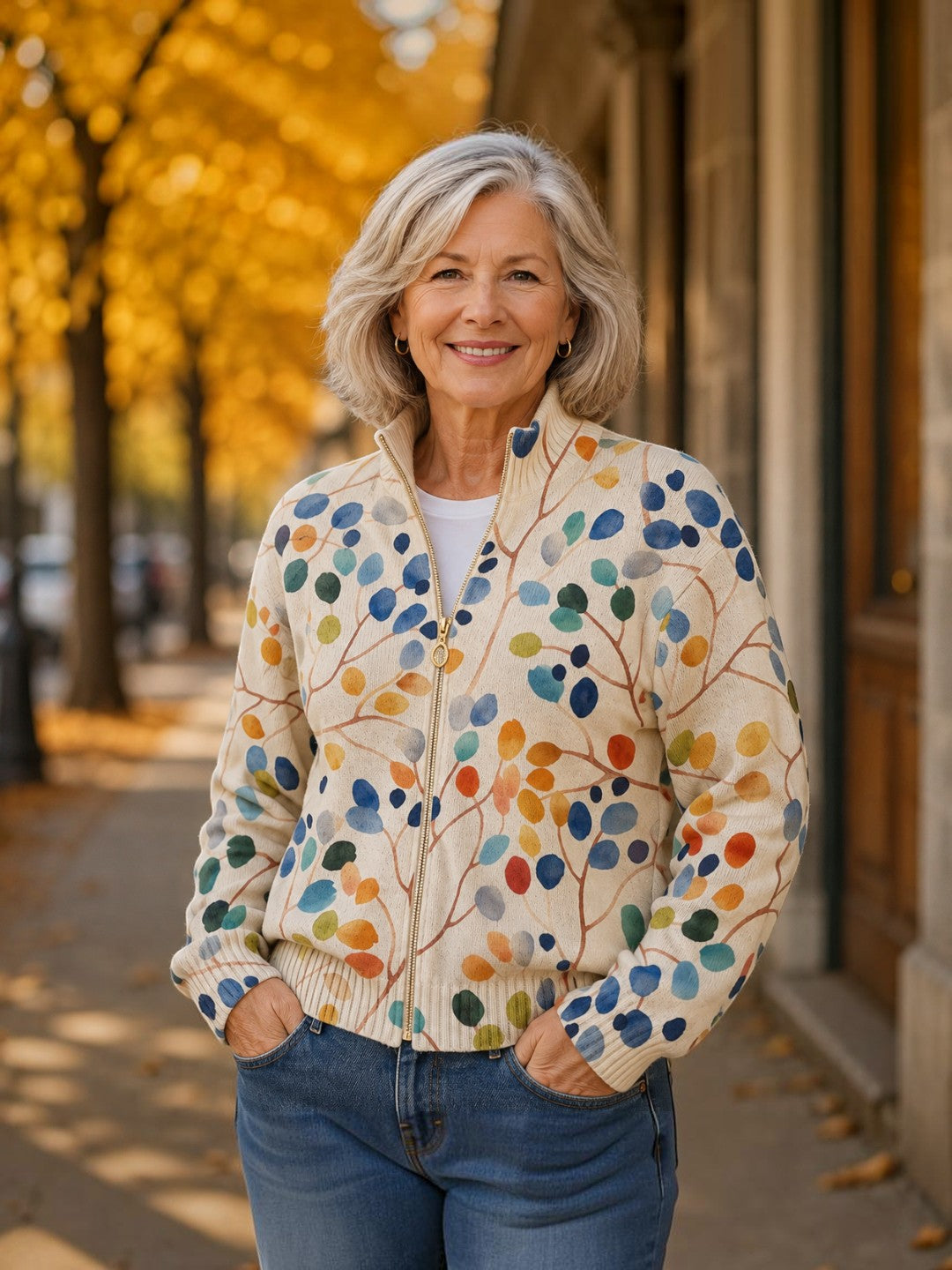 Anja Cardigan with Colourful Leaf Pattern - view 3