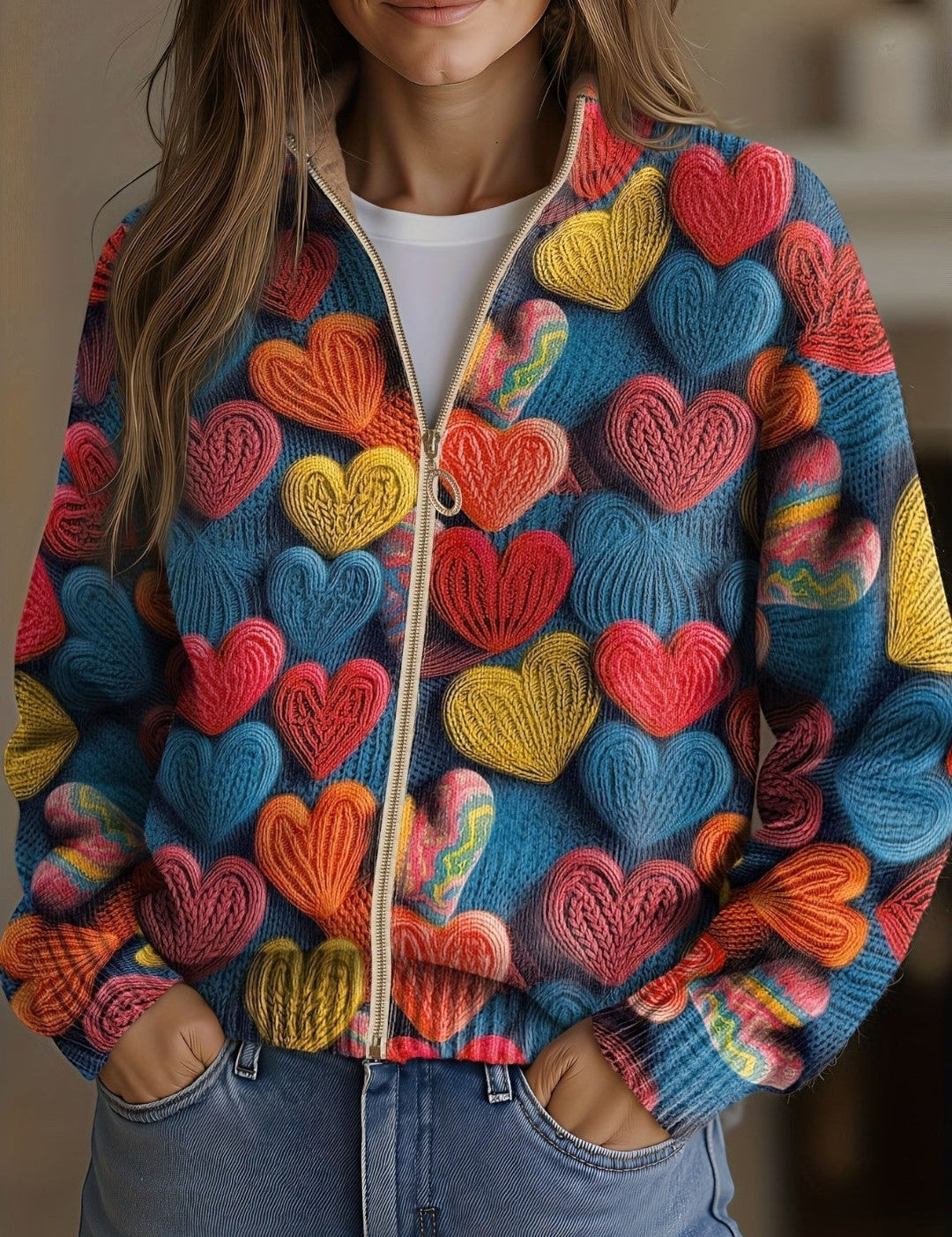 Susanne Cardigan with Colourful Heart Pattern