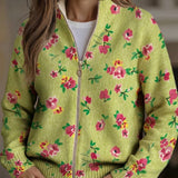Elke Green Cardigan with Floral Pattern