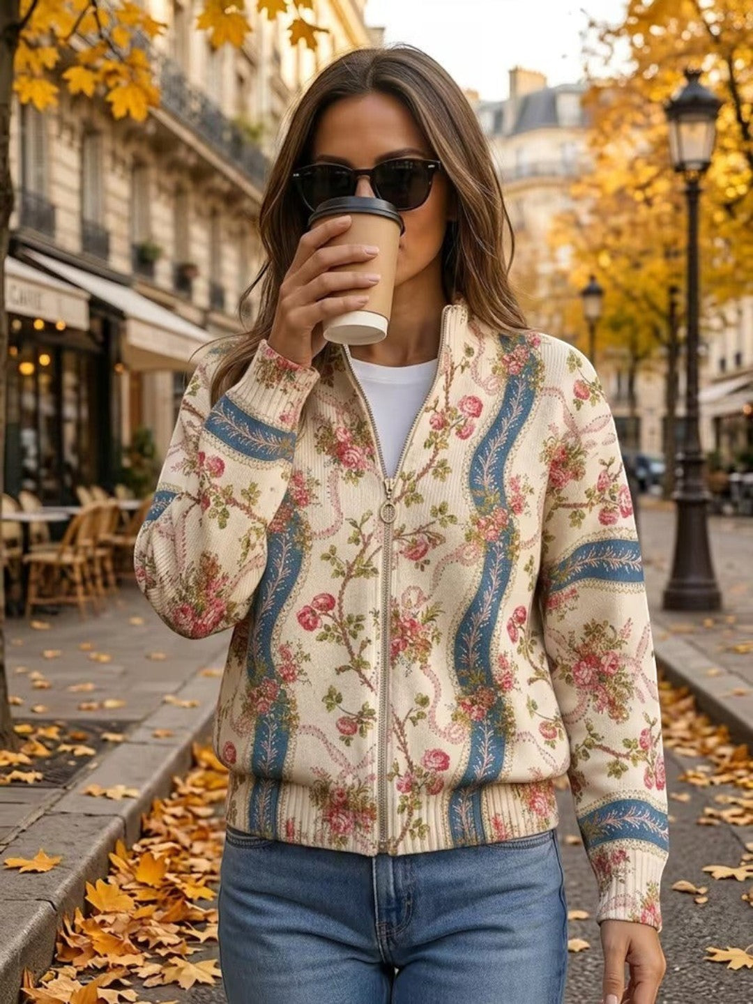 Sabine Cardigan with Rose Vine Pattern - view 2