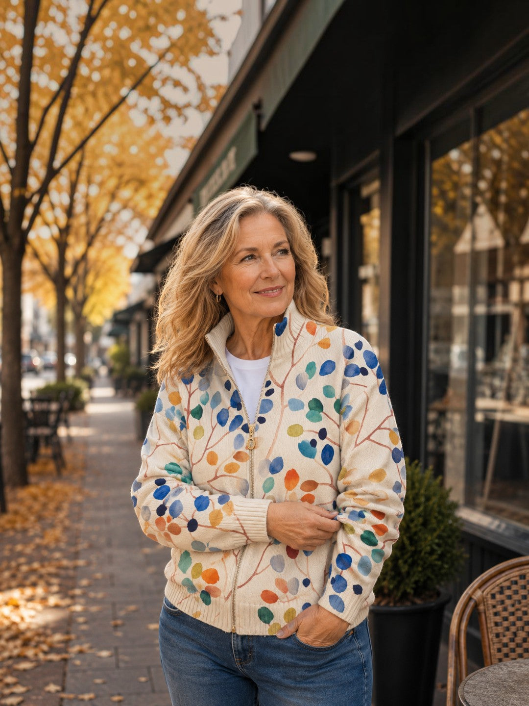 Anja Cardigan with Colourful Leaf Pattern - view 2