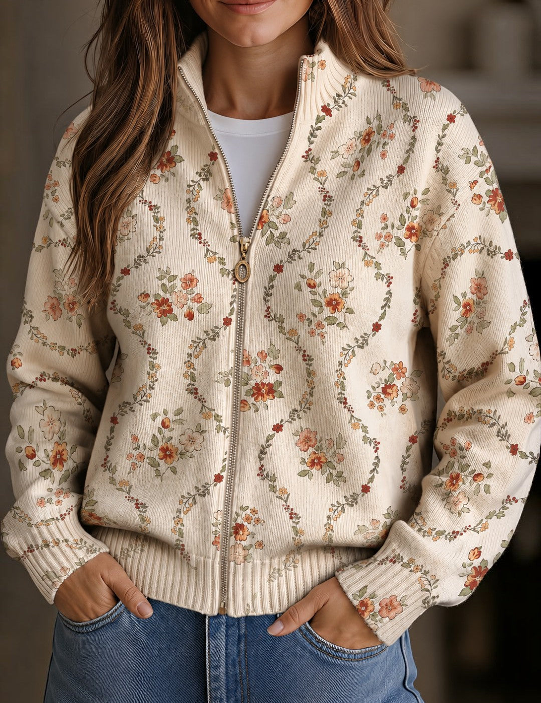 Ingrid Cardigan with Delicate Floral Vines