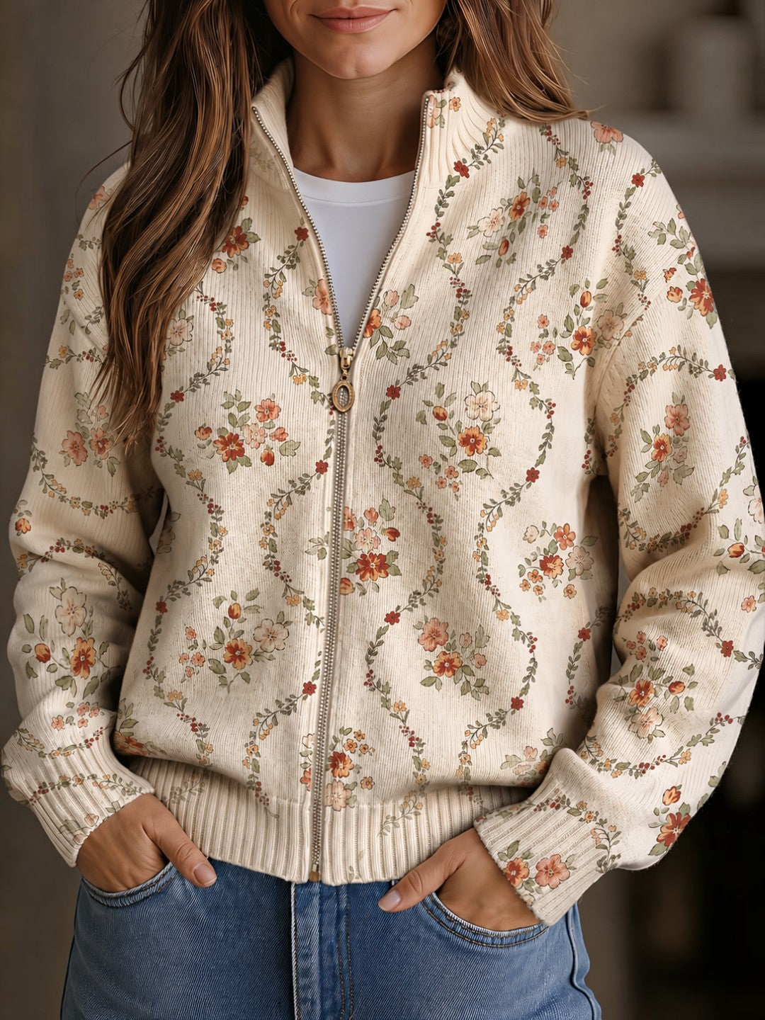 Ingrid Cardigan with Delicate Floral Vines