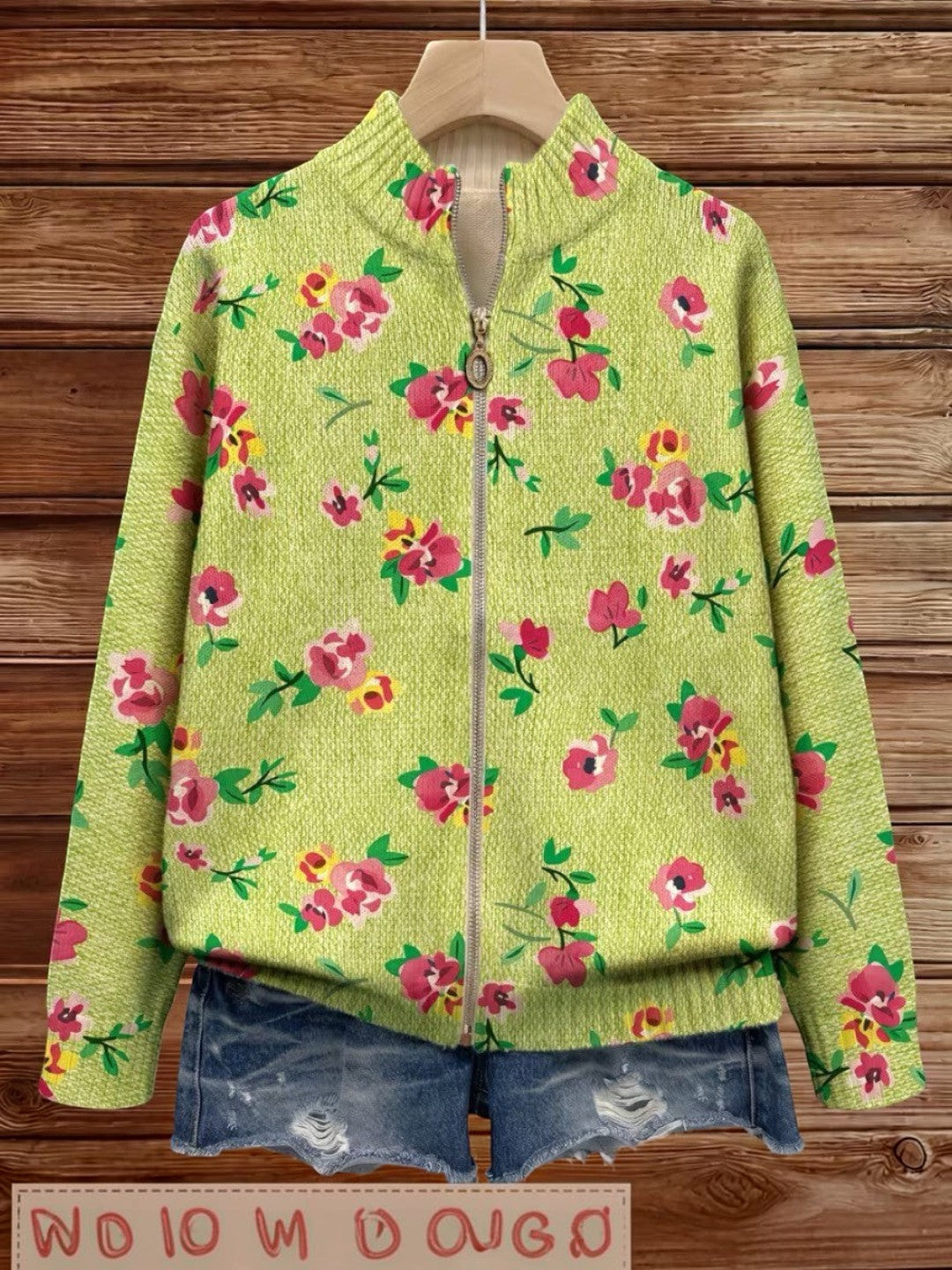 Elke Green Cardigan with Floral Pattern - view 2