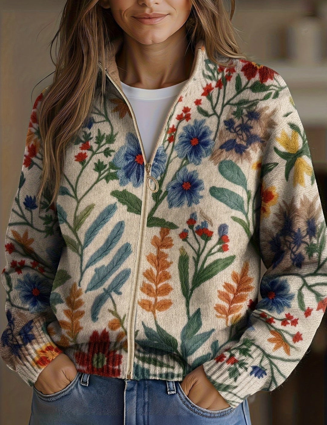 Birgit Cardigan with Botanical Floral Pattern