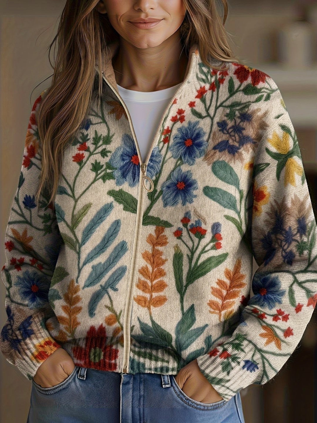 Birgit Cardigan with Botanical Floral Pattern