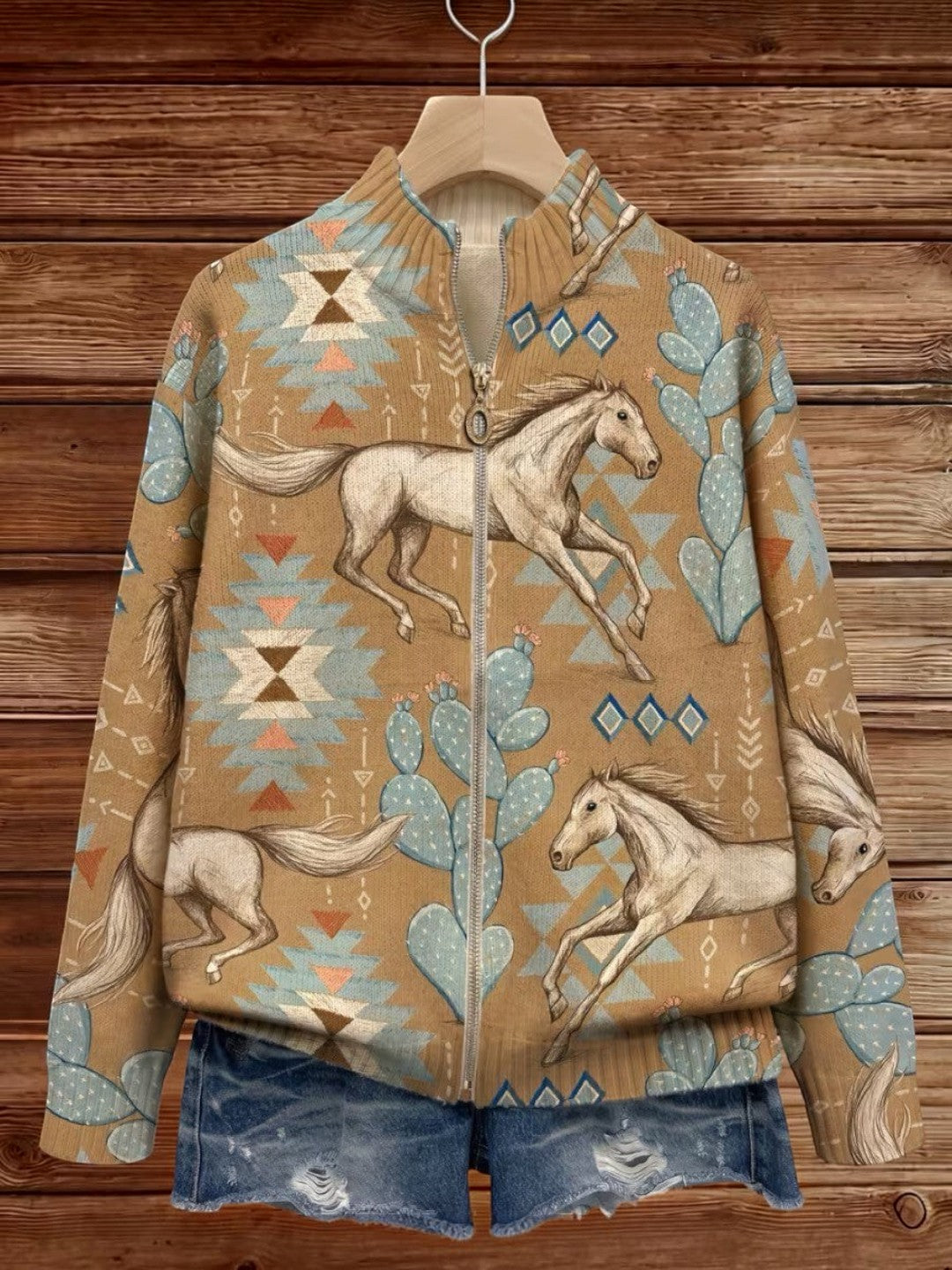 Brigitte Cardigan with Horse and Cactus Design - view 2
