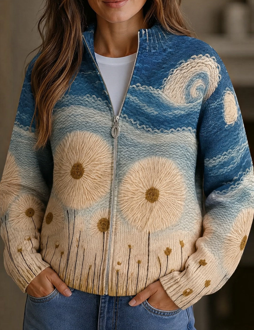 Renate Cardigan with Dandelion Motif