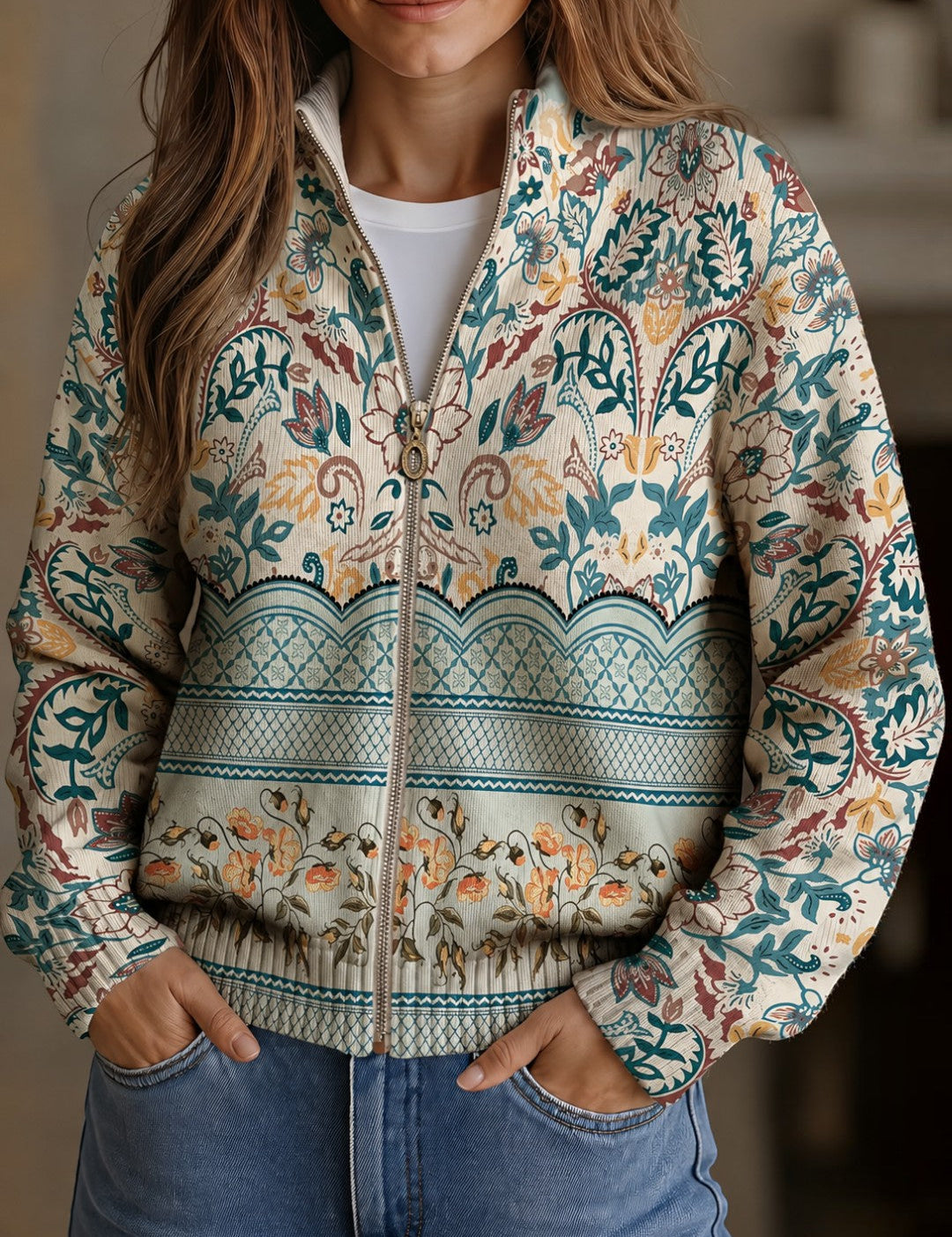 Gisela Cardigan with Floral Border