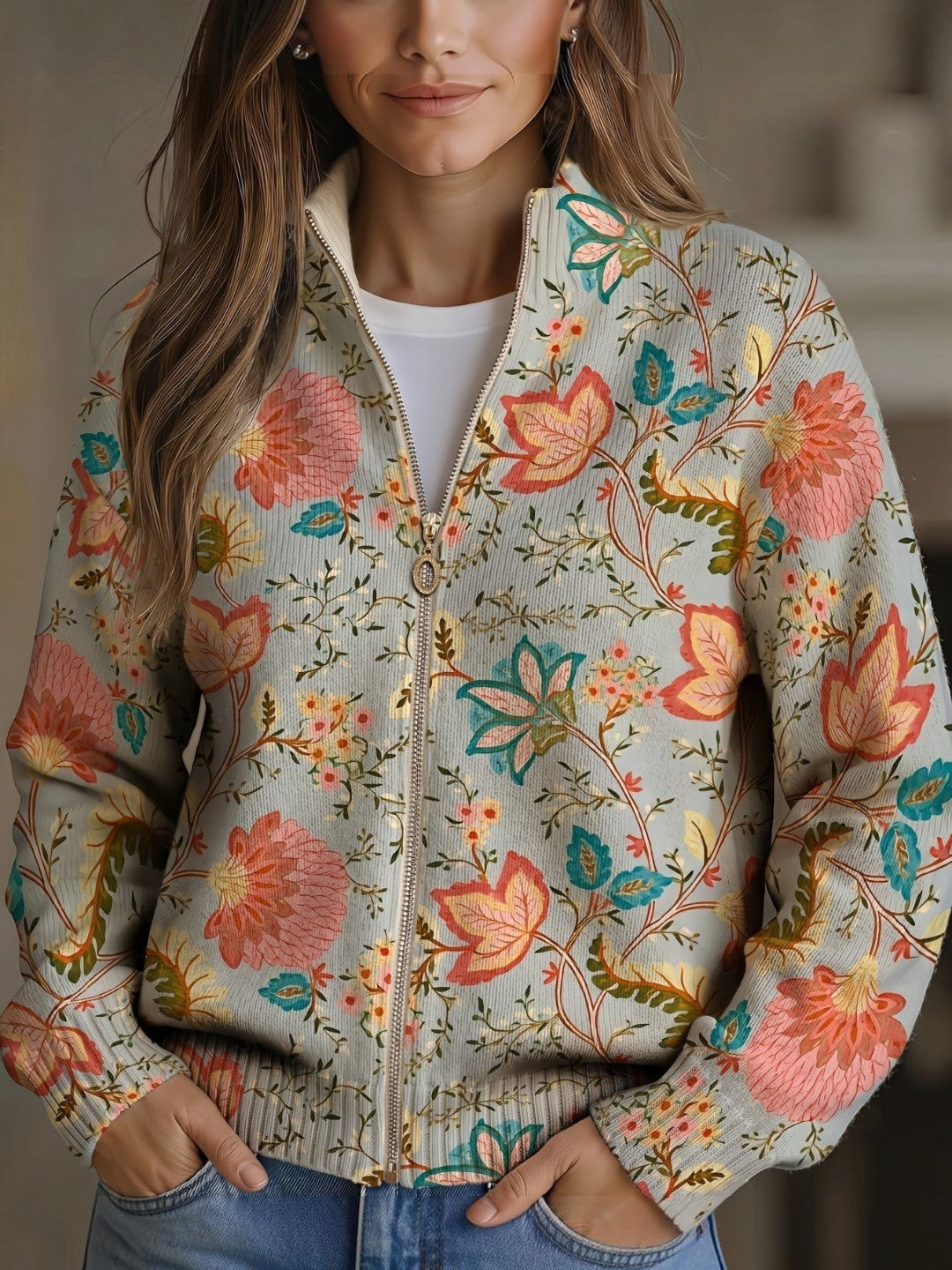 Petra Cardigan with Floral Garden Pattern