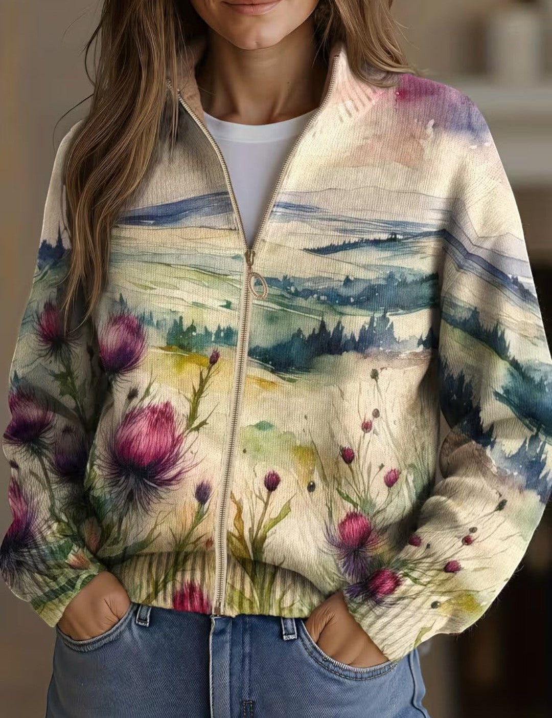 Heike Cardigan with Thistle and Landscape Motif