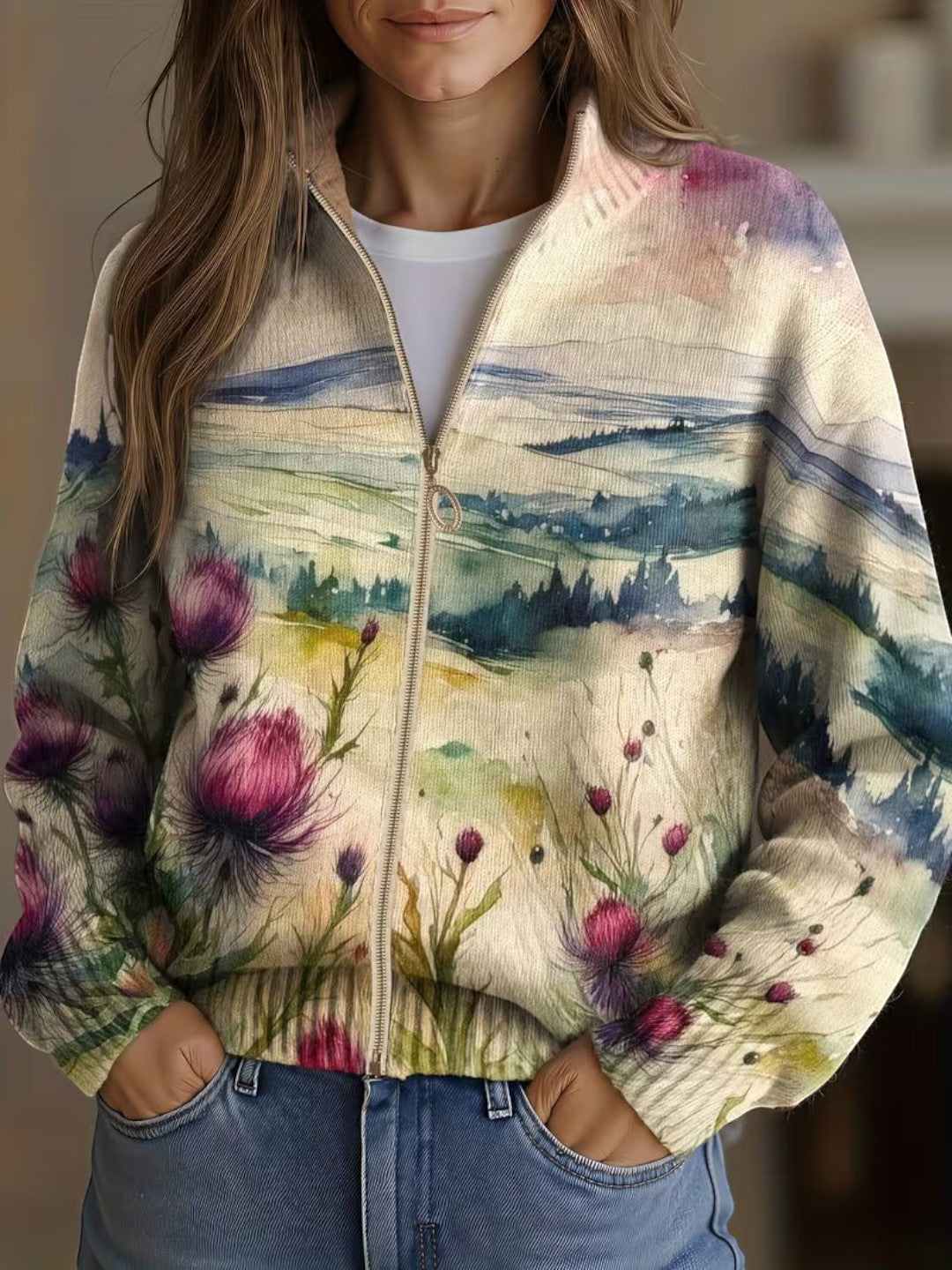 Heike Cardigan with Thistle and Landscape Motif