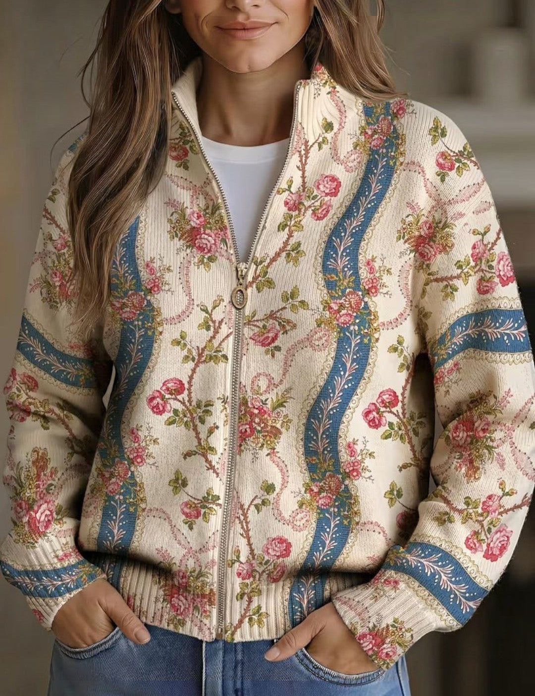 Sabine Cardigan with Rose Vine Pattern