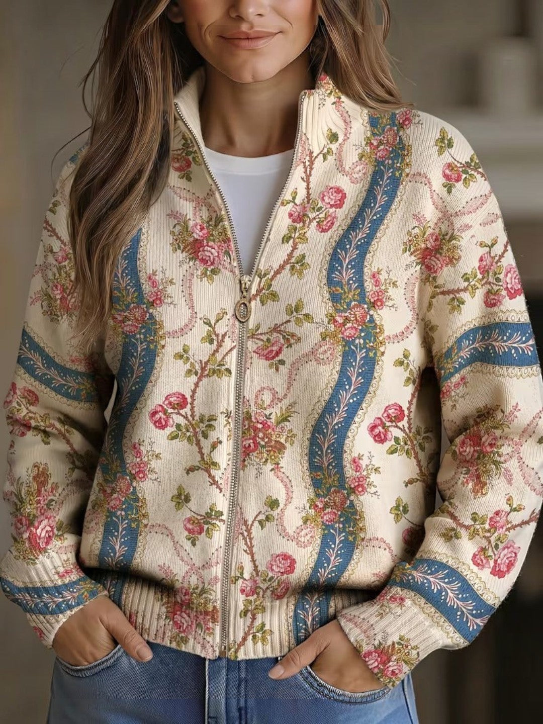 Sabine Cardigan with Rose Vine Pattern