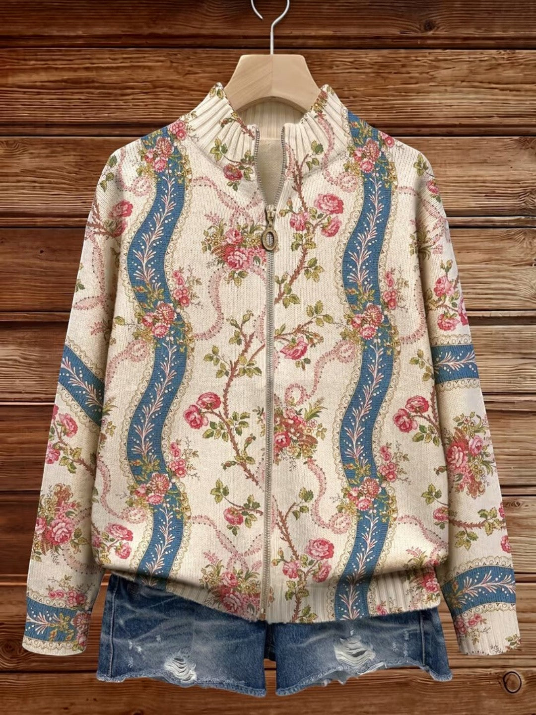 Sabine Cardigan with Rose Vine Pattern - view 3