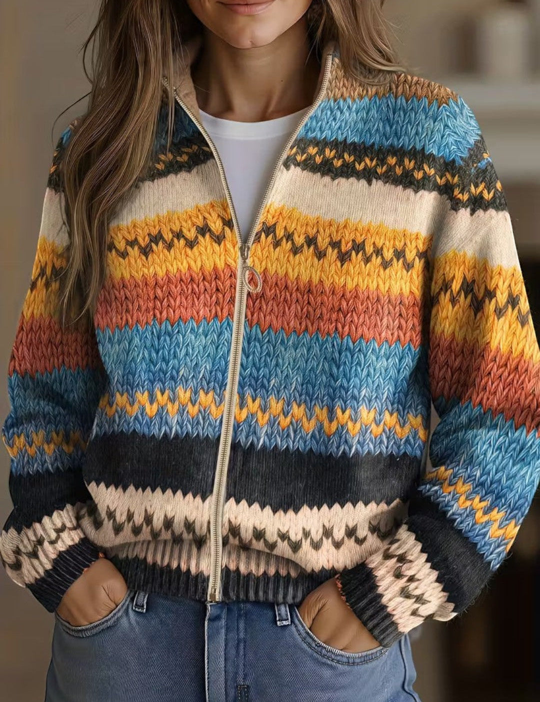 Karin Cardigan with Colourful Zigzag Pattern