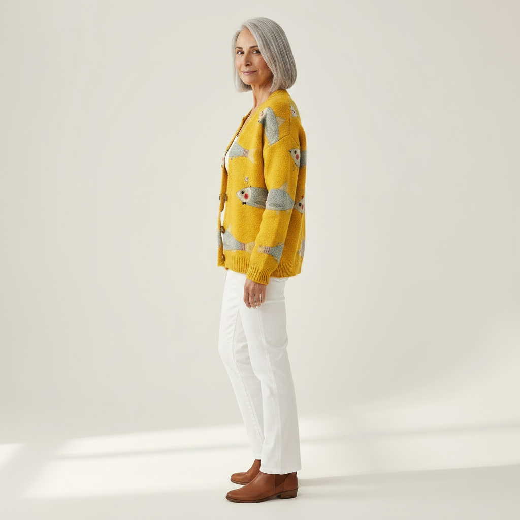 Moira Vintage Fish Sardines Art Print Buttoned Cardigan - view 2