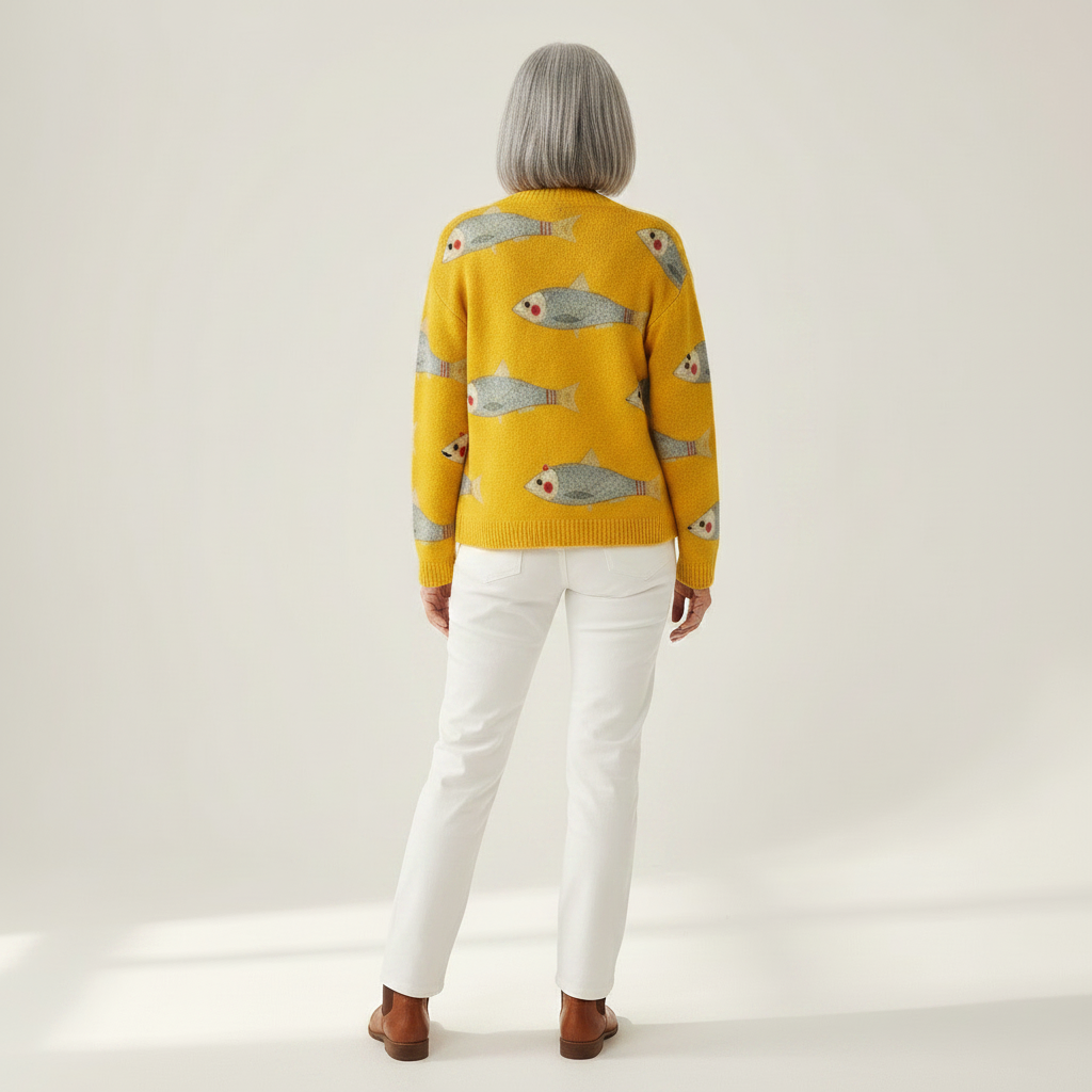 Moira Vintage Fish Sardines Art Print Buttoned Cardigan - view 3