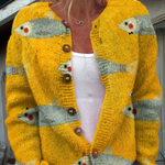 Moira Vintage Fish Sardines Art Print Buttoned Cardigan - view 5