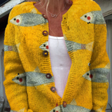 Moira Vintage Fish Sardines Art Print Buttoned Cardigan - view 5