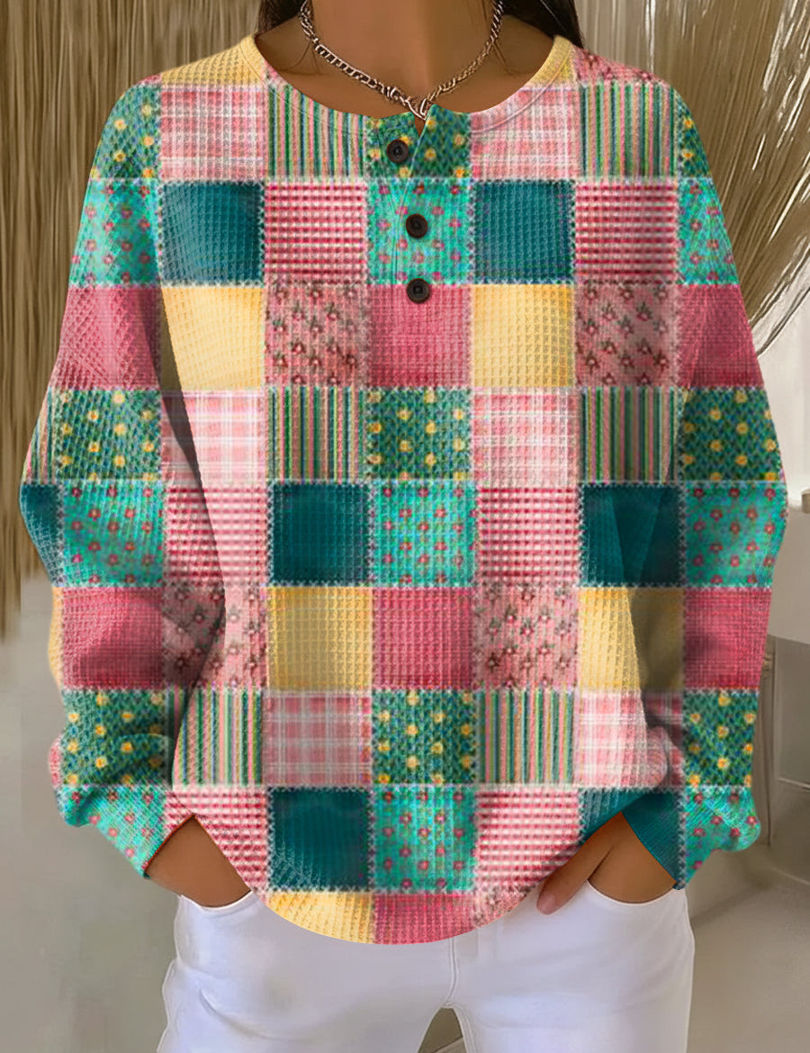 Nora Patchwork Jumper in Pink and Turquoise