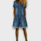 Georgina Vintage Cotton Denim-Look Short Jumpsuit