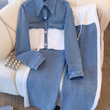 Natalie | Colour-Block Cropped Jacket & Wide-Leg Trousers Set