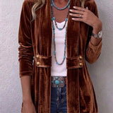 Muriel | Vintage Lapel Button-Accent Long Sleeve Open Front Jacket