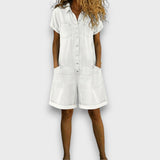 Georgina Vintage Cotton Denim-Look Short Jumpsuit - view 5