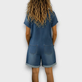 Georgina Vintage Cotton Denim-Look Short Jumpsuit - view 2