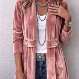 Muriel | Vintage Lapel Button-Accent Long Sleeve Open Front Jacket