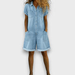 Georgina Vintage Cotton Denim-Look Short Jumpsuit - view 6
