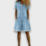 Georgina Vintage Cotton Denim-Look Short Jumpsuit - view 6