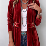 Muriel | Vintage Lapel Button-Accent Long Sleeve Open Front Jacket