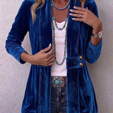 Muriel | Vintage Lapel Button-Accent Long Sleeve Open Front Jacket